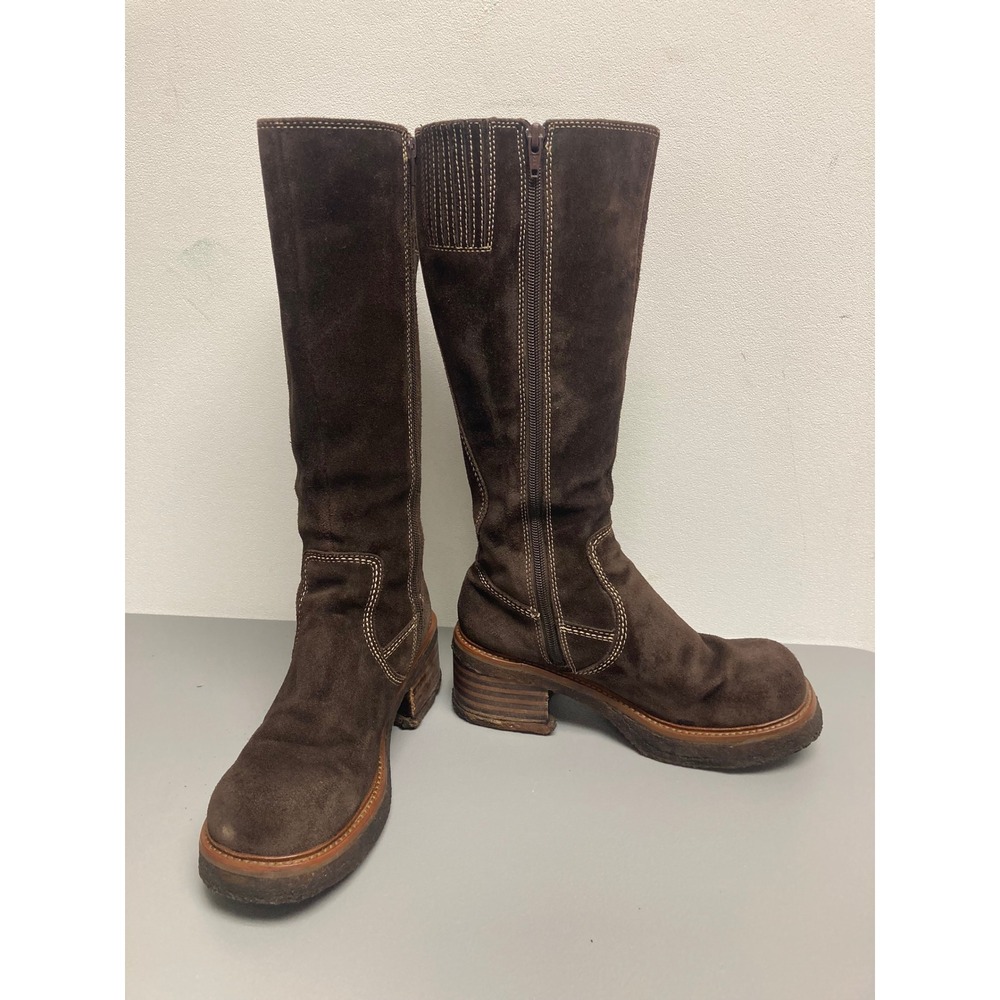 Vintage 2001 Frye Rebel Zip Platform Y2K Womens Dark Brown Suede Tall Boots 7M - Picture 3 of 16